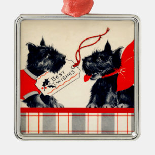 Två skotska Hundar, Black Scottish Terrier Ornamen Julgransprydnad Metall