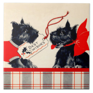 Två skotska Hundar, Black Scottish Terrier Ornamen Kakelplatta