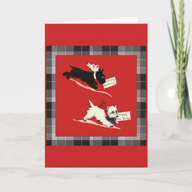 Två skotska Terrier Scotty Hund julkort Helgkort (Framsida)