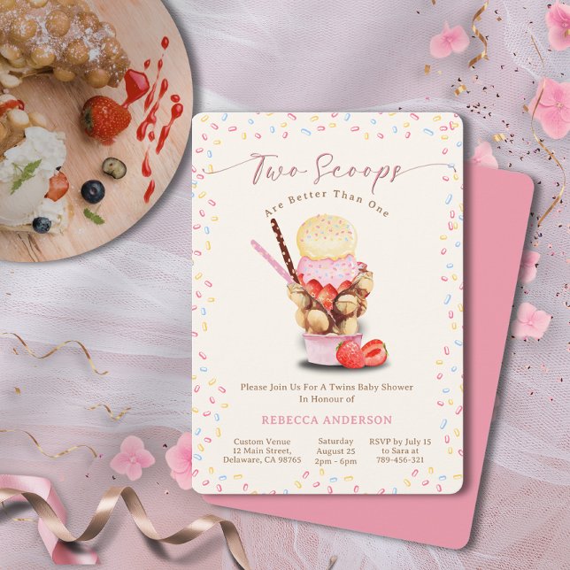 Två skottar är bättre än en Twillingar babyskor Inbjudningar (Two Scoops Are Better Than One Twins Baby Shower Invitation)