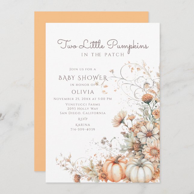 Två små babyskor inbjudningar (Fram/baksida)