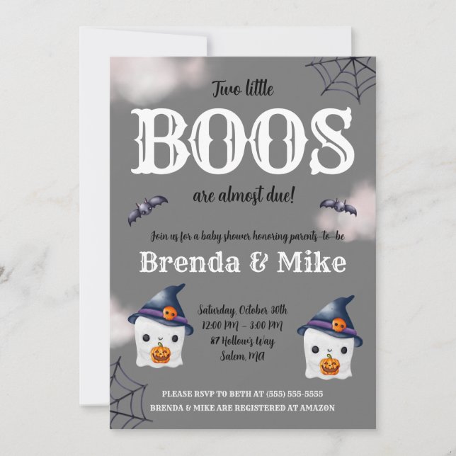 Två små BOOS är nästan förfaller! Ghost Baby Showe Inbjudningar (Framsida)