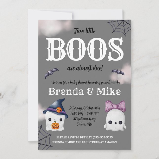 Två små BOOS är nästan förfaller! Ghost Baby Showe Inbjudningar (Framsida)