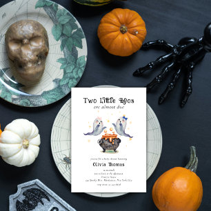 Två små Boos Ghost Halloween-Twillingar babyskor Inbjudningar