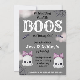 Två små BOOS vänder 1! Ghost 1:a Birthday Inbjudningar