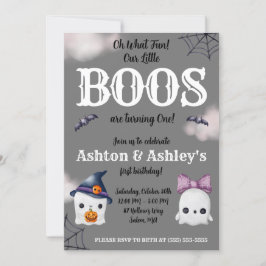 Två små BOOS vänder 1! Ghost 1:a Birthday Inbjudningar