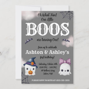 Två små BOOS vänder 1! Ghost 1:a Birthday Inbjudningar