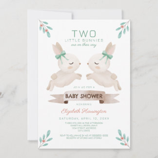 Två små Bunnies Bunny Twin Baby Shower Inbjudningar