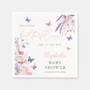 Två små fjärilar Blommiga tvillingar Baby Shower Pappersservett