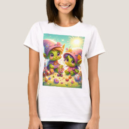 Två små flickor med en bunny och en bunny t shirt