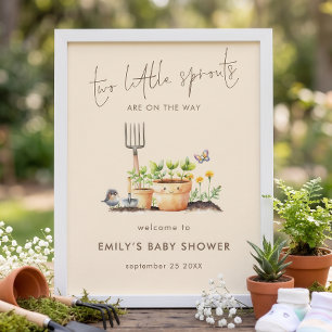 Två små groddar tvillingar välkommen baby shower poster