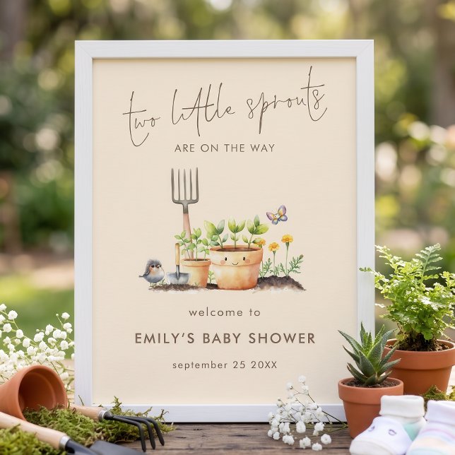 Två små groddar tvillingar välkommen baby shower poster (Skapare uppladdad)