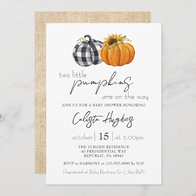 Två små halvmånssolrosskor för Twillingar för späd Inbjudningar (Fram/baksida)