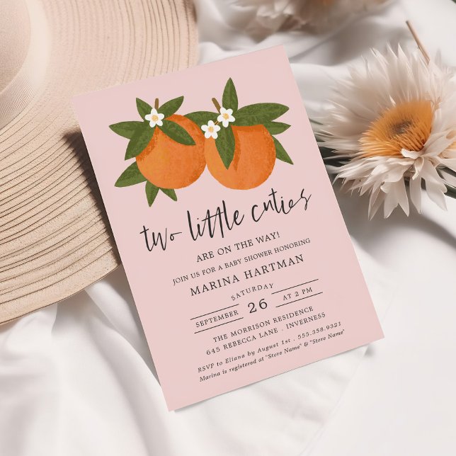 Två små handdukar, Orange, Rosa för två babyskor Inbjudningar (Skapare uppladdad)
