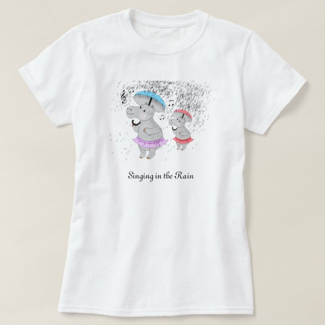 Två små Hippos som sjunger in på Rain T-Shirt (Design framsida)