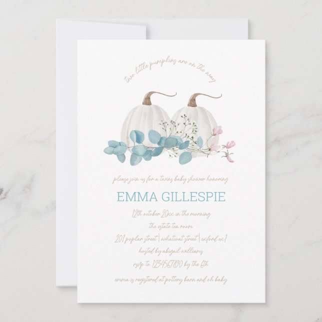 Två små knumpor Twillingar babyskor Inbjudningar (Framsida)