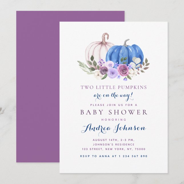 Två små knumpor Twin Boy Girl Baby Shower Inbjudningar (Fram/baksida)