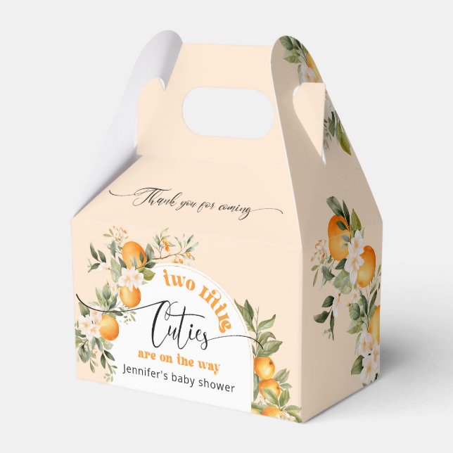Två små kuggar twillingar citrusbabydusch presentaskar (Framsidan Sidan)