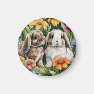 Två små Lop Bunny-kaniner i kylskåp Magnet