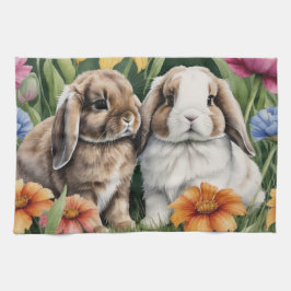 Två små Lop Bunny-kaniner Kökshandduk
