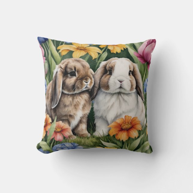 Två små Lop Bunny-kaniner Kudde (Framsida)