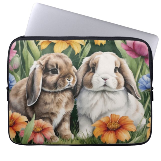 Två små Lop Bunny-kaniner Laptop Fodral (Framsidan)