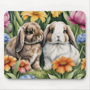 Två små Lop Bunny-kaniner Musmatta