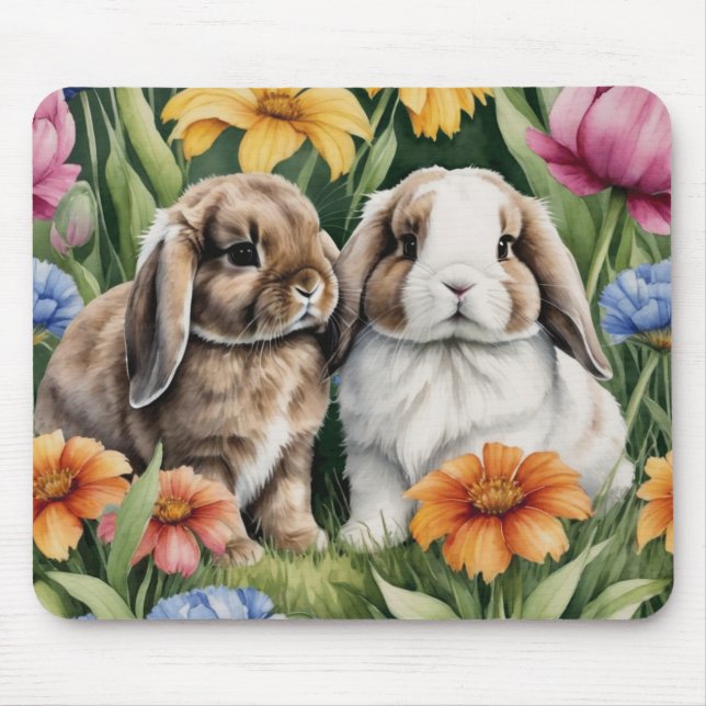 Två små Lop Bunny-kaniner Musmatta (Framsidan)