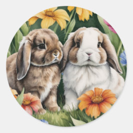 Två små Lop Bunny-kaniner Runt Klistermärke