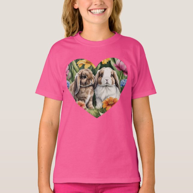 Två små Lop Bunny-kaniner T Shirt (Framsida)