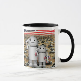 Två små patriotiska roboter med många Tanker Mugg