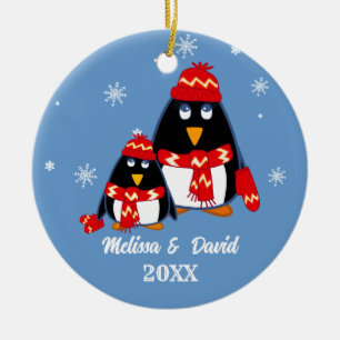Två små Penguins Anpassningsbar jul Julgransprydnad Keramik
