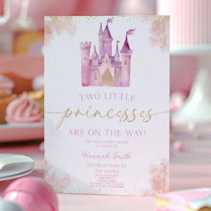 Två små princesses Castle Twillingars Baby Shower Inbjudningar