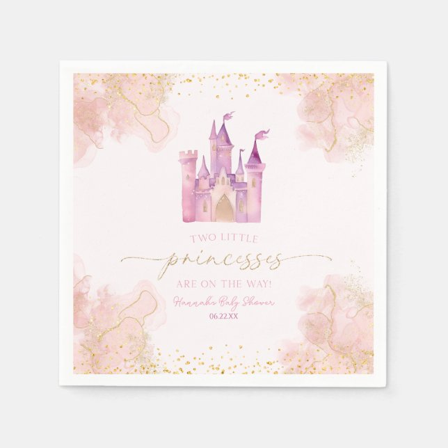 Två små princesses Castle Twillingars Baby Shower Pappersservett (Framsidan)