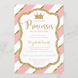 Två små princesses Shower Inbjudan, Faux Glitter Inbjudningar
