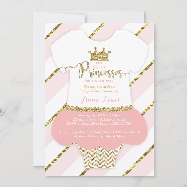 Två små princesses Shower Inbjudan, Faux Glitter Inbjudningar (Framsida)
