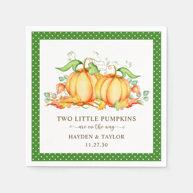 Två Små Pumpa Tvilling Baby Shower Pappersservett (Framsidan)