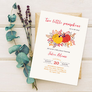 Två små pumpafrukter faller tvilling baby shower inbjudningar