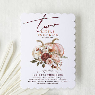 Två små pumpar Höstblomma Tvillingbabyskor Inbjudningar