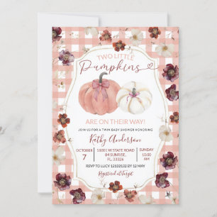 Två små pumpor Rosa Blommigt Twin Baby Shower Inbjudningar