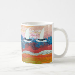 Två små segelbåtar kaffemugg