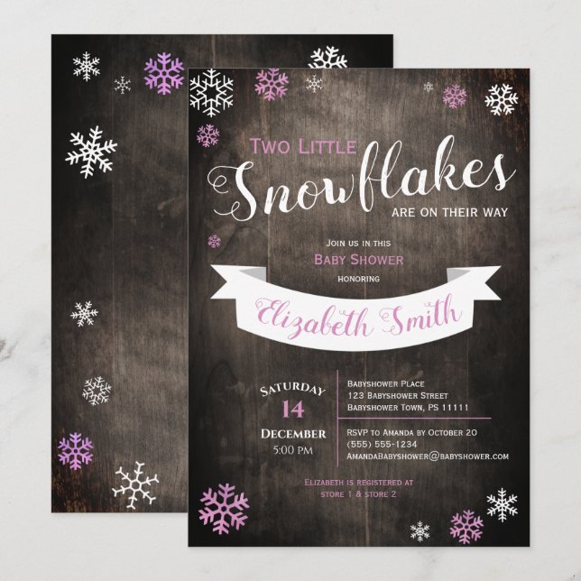 Två små snöflingor-babyduschinbjudan inbjudningar (Fram/baksida)