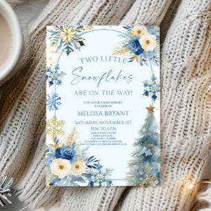 Två små Twillingar för vinter- i Snöflingor babykl Inbjudningar