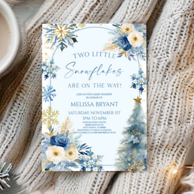 Två små Twillingar för vinter- i Snöflingor babykl Inbjudningar (Skapare uppladdad)