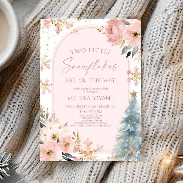 Två små Twillingar för vinter- i Snöflingor babykl Inbjudningar (Skapare uppladdad)