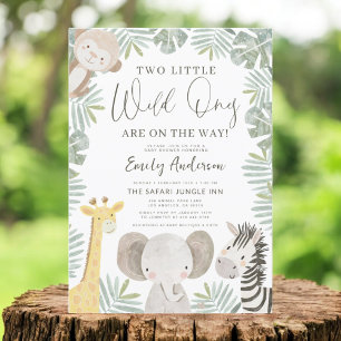 Två små Vilder: Safari Animals Baby Shower Inbjudningar