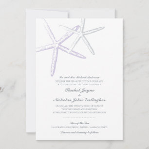 Två Smalor Starfish Lilac Grått Bröllop Inbjudningar