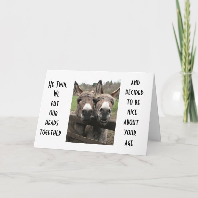 TVÅ SMARTA "A" GÖR ROLIGT *TWIN* ÅLDER DONKEY STIL KORT (Framsida)