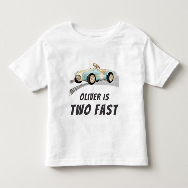 Två Snabb Racing Bil Pojke 2-års Födelsedagsfest T T Shirt (Framsida)