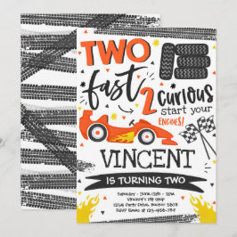 Två snabba 2:a födelsedag Party Orange Tävling Par Inbjudningar